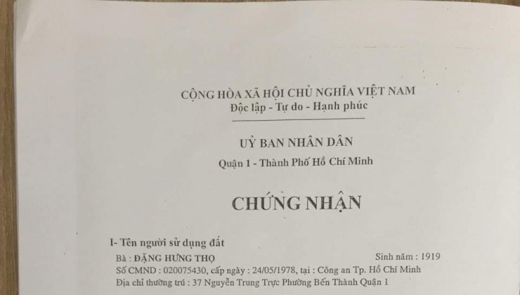 Nhà bán hợp tác ĐT Dự án 37 Nguyễn Trung Trực, P.Bến Thành, Q.1