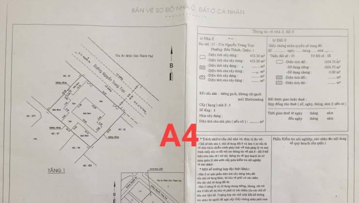 Bán nhà 37 Nguyễn Trung Trực, phường Bến Thành, DT 35x30=1055m2, có GPXD cao tầng