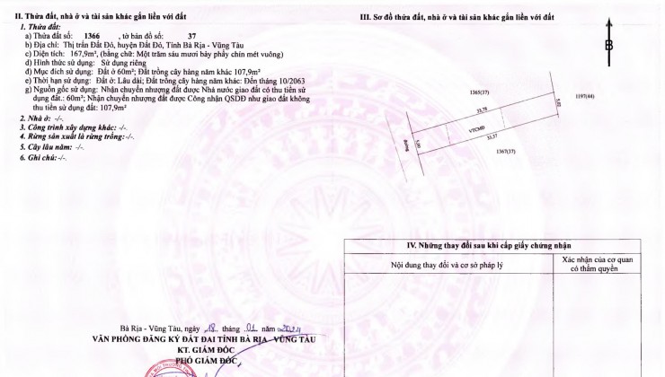 CHỈ 338 TRIỀU SỞ HỮU 170M2 TẠI TRUNG TÂM TT ĐẤT ĐỎ BÀ RỊA VT,SỔ HỒNG,XẨY TỰ DO