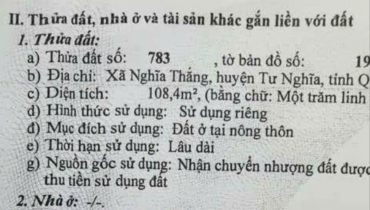 Đất Đẹp - Giá Tốt - Chính Chủ Cần Bán nhanh lô đất vị trí đẹp tại huyện Tư Nghĩa, tỉnh Quảng Ngãi