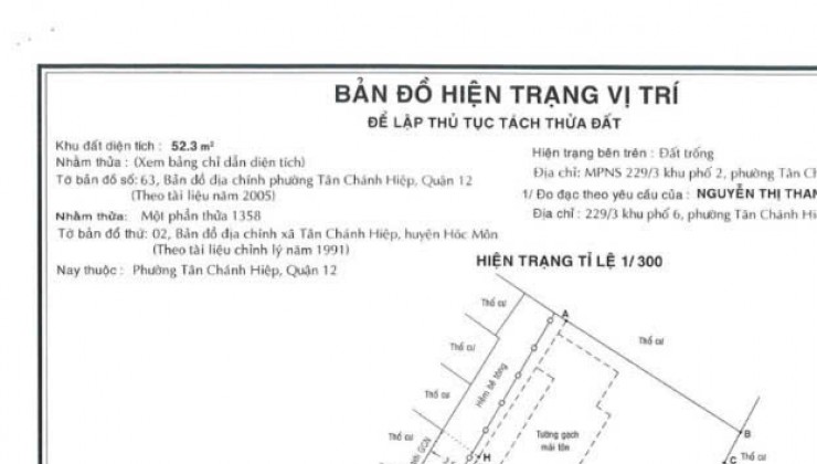 Bán lô đất (5x12) góc 2 mặt tiền nhựa 7m Tân Chánh Hiệp 36, Q12 giá 3.85 tỷ