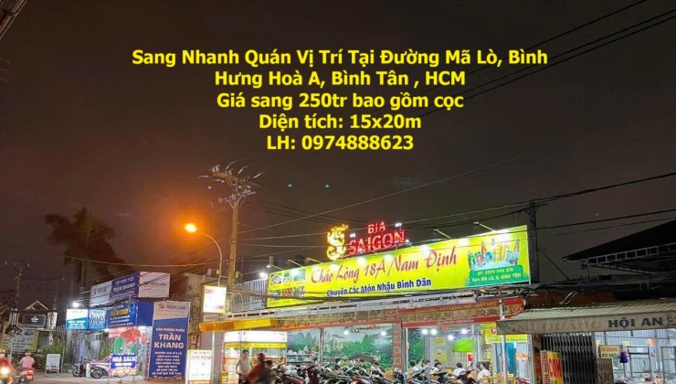 Sang Nhanh Quán Vị Trí Tại Đường Mã Lò, Bình Hưng Hoà A, Bình Tân , HCM