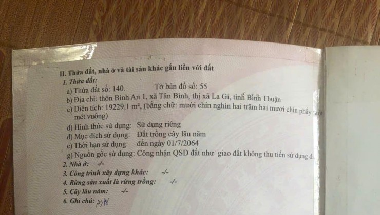 Đất Đẹp - Giá Tốt - Chính Chủ Cần Bán Lô Đất Vị Trí Đẹp Tại Thôn Bình An 1 Xã Tân Bình Lagi Bình Thuận