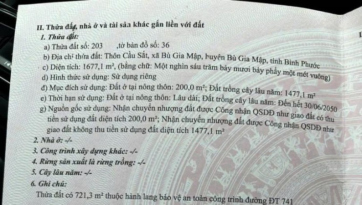 CẦN BÁN LÔ ĐẤT  30M Ngang Mặt Tiền Dt741  TẠI Đường ĐT 741, Xã Bù Gia Mập, Bù Gia Mập, Bình Phước