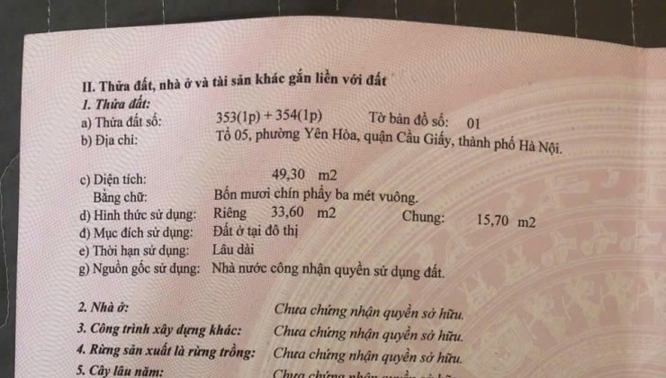 Chính chủ bán căn nhà cầu giấy diện tích bìa đỏ 33,6