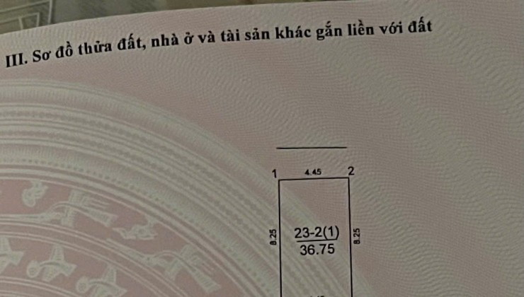 Bán 36.75m2 đất thổ cử Tổ 24 Thị Trấn Đông Anh, Đông Anh, Hà Nội