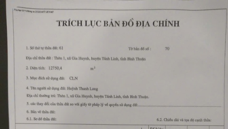 BÁN ĐẤT THỔ CƯ TẠI THÔN 1, XÃ GIA HUYNH, HUYỆN TÁNH LINH, TỈNH BÌNH THUẬN