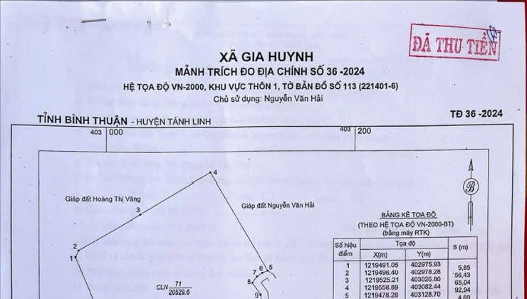 Bán Đất Thôn 1, Xã Gia Huynh, Huyện Tánh Linh, Tỉnh Bình Thuận, 56,000m2 Giá 88 Tỷ