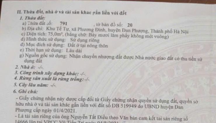 ĐẤT ĐẸP - GIÁ TỐT - Cần Bán Nhanh Lô Đất Vị Trí Đắc Địa Tại Phương Đình, Đan Phượng, Hà Nội