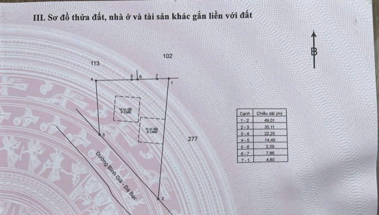 Chủ bán 960mv mặt tiền bình giá đá bạc châu đức bà rịa vũng tàu