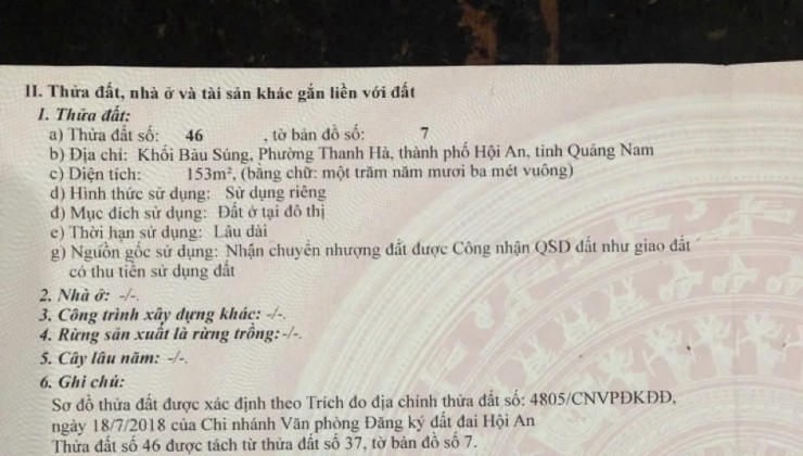 Chính chủ cần bán 2 lô đất liền kề tại Khối Bàu Súng, Phường Thanh Hà, Thành Phố Hội An, Tỉnh Quảng Nam