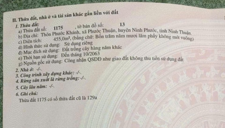 Chính Chủ Cần Bán Gấp Đất CLN Tại Xã Phước Thuận, Ninh Phước, Ninh Thuận