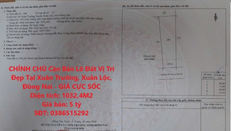 CHÍNH CHỦ Cần Bán Lô Đất Vị Trí Đẹp Tại Xuân Trường, Xuân Lộc, Đồng Nai - GIÁ CỰC SỐC