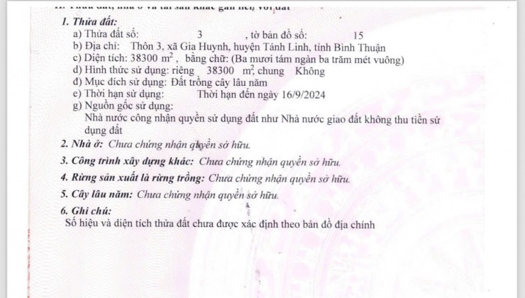 BÁN ĐẤT LỚN THÔN 3, XÃ GIA HUYNH, HUYỆN TÁNH LINH, BÌNH THUẬN GIÁ 50 TỶ