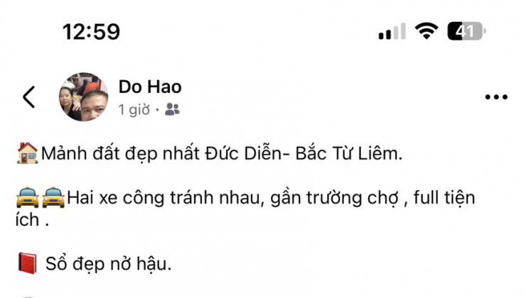 CHÍNH CHỦ BÁN ĐẤT HIẾM TẠI ĐỨC DIỄN- BẮC TỪ LIÊM