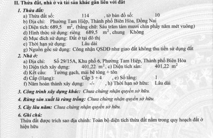 SỞ HỮU ĐẤT ĐẸP 689,5 m2 chính chủtại Phường Tam Hiệp - Thành Phố Biên Hòa - Tỉnh Đồng Nai