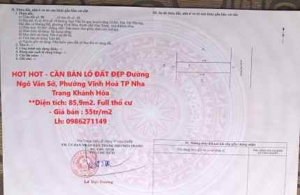 HOT HOT - CẦN BÁN LÔ ĐẤT ĐẸP Đường Ngô Văn Sở, Phường Vĩnh Hoà TP Nha Trang Khánh Hòa