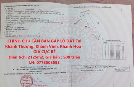 CHÍNH CHỦ CẦN BÁN GẤP LÔ ĐẤT Tại Khánh Thượng, Khánh Vĩnh, Khánh Hòa - GIÁ CỰC RẺ