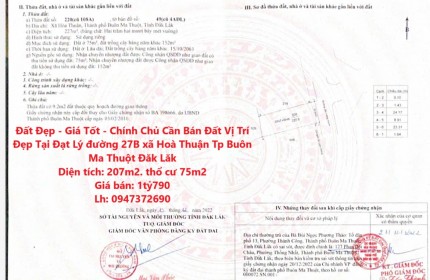 Đất Đẹp - Giá Tốt - Chính Chủ Cần Bán Đất Vị Trí Đẹp Tại Đạt Lý đường 27B xã Hoà Thuận Tp Buôn Ma Thuột Đăk Lăk