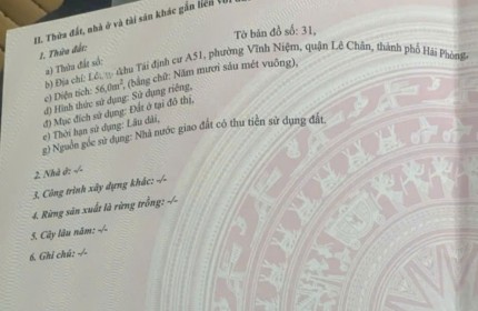 Bán 2 lô liền nhau Tái định cư A51 Hồ Sen - Vĩnh Niệm, giá 66 tr/m