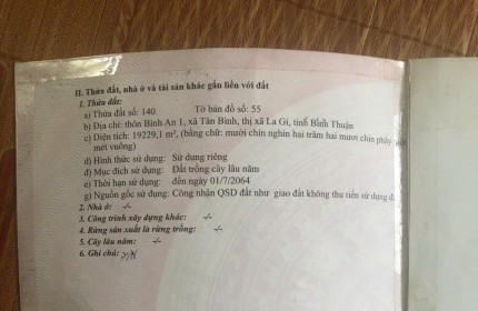 Đất Đẹp - Giá Tốt - Chính Chủ Cần Bán Lô Đất Vị Trí Đẹp Tại Thôn Bình An 1 Xã Tân Bình Lagi Bình Thuận