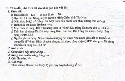 CHÍNH CHỦ Cần Bán Nhanh Lô Đất Tại Xã Bàu Năng, Dương Minh Châu, Tây Ninh