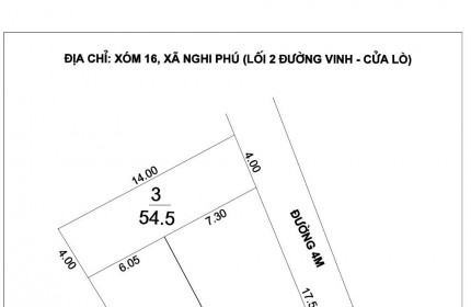 Bán 3 lô lối 2 đường 72m, Xóm 16 Nghi Phú, TP Vinh