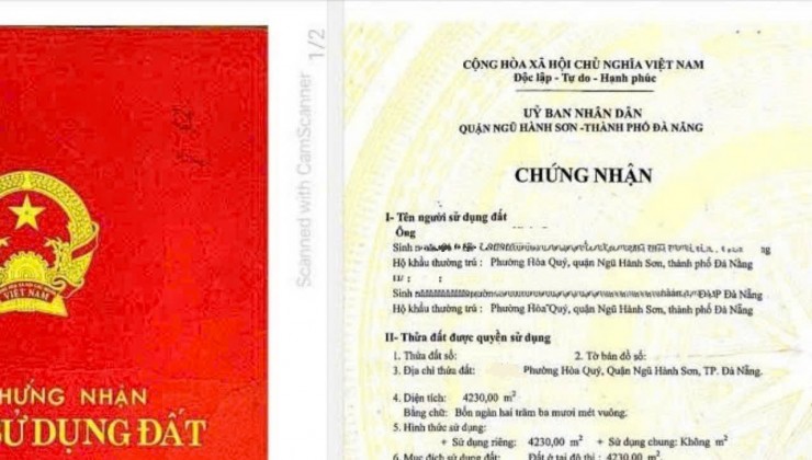 ĐÀ NẴNG: SIÊU PHẨM LÔ ĐẤT 4 MẶT TIỀN - DT: 4230M2 -Đ.NAM KỲ KHỞI NGHĨA, NGŨ HÀNH SƠN - NHỈNH 23TR/M2.