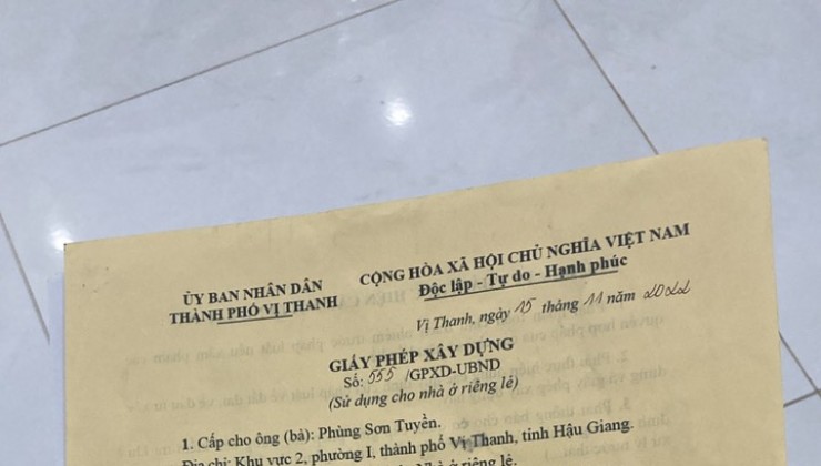 Cần Tiền Bán Gấp Đất SHR Tại Đường Trần Hưng Đạo, Khu Vực 4,P 5,Vị Thanh,Hậu Giang