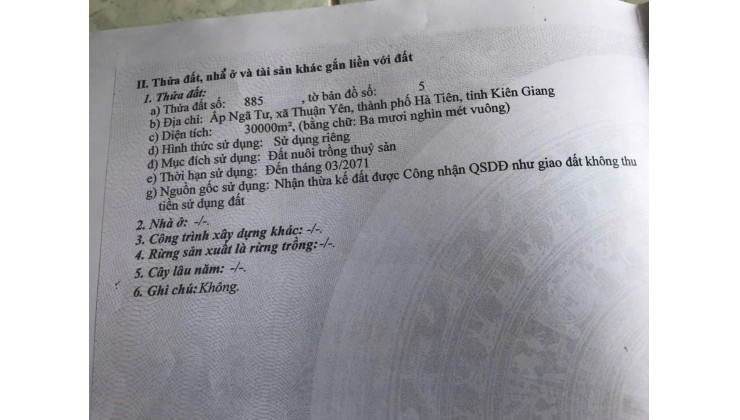 Bán 30.000m2 Đất Chính Chủ Có Sẵn Vuông Nuôi Tôm Công Nghiệp - 1 Nhà Yến Tiền Chế Tại TP. Hà Tiên