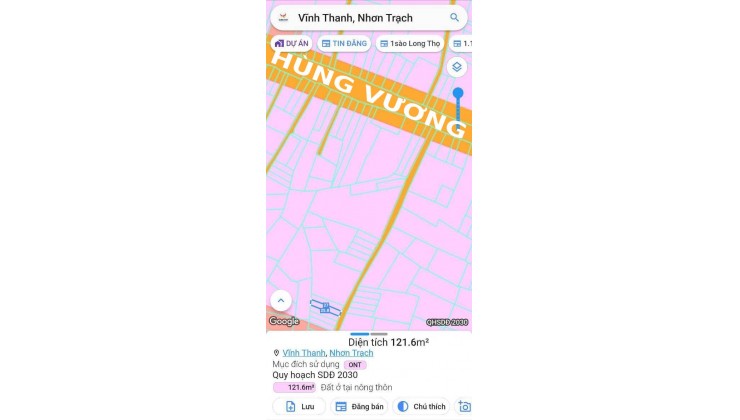 Bán đất Vĩnh Thanh, 121,6m², full thổ cư, 1/ Hùng Vương, đường ô tô thông thoáng – Giá 1,52 tỷ