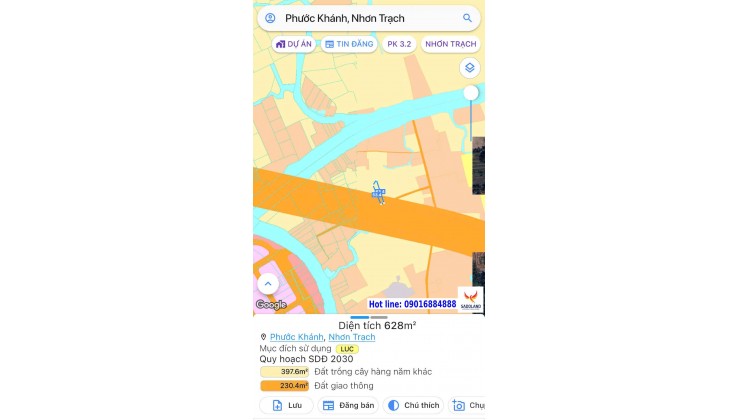 Bán đất Phước Khánh, 628m² , mặt tiền đường liên cảng, đường bê tông, ô tô né nhau thoải mái, khu dân cư – Giá 1 tỷ 850
