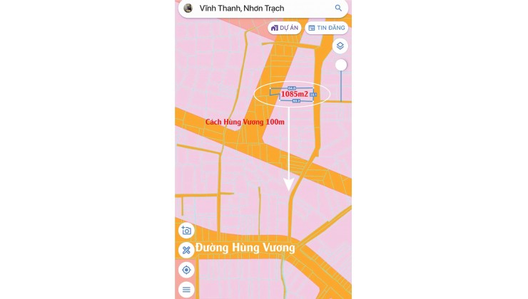 Bán đất Vĩnh Thanh 1085m2, cách đường Hùng Vương 100m, góc 2 mặt tiền – Giá 5.2 triệu/m2