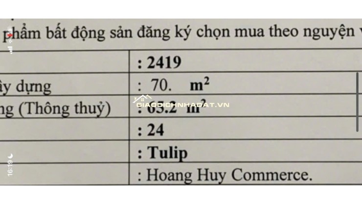 Bán 2 Căn Chung Cư Chính Chủ Tại Hoang Huy Commerce Đường Võ Nguyên Giáp quận Lê Chân.