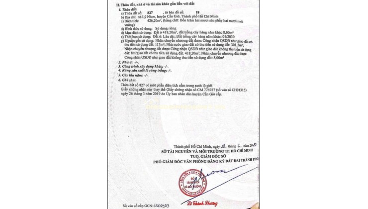 Bán 418m2 đất full thổ cư tại Lý Nhơn, Huyện Cần Giờ