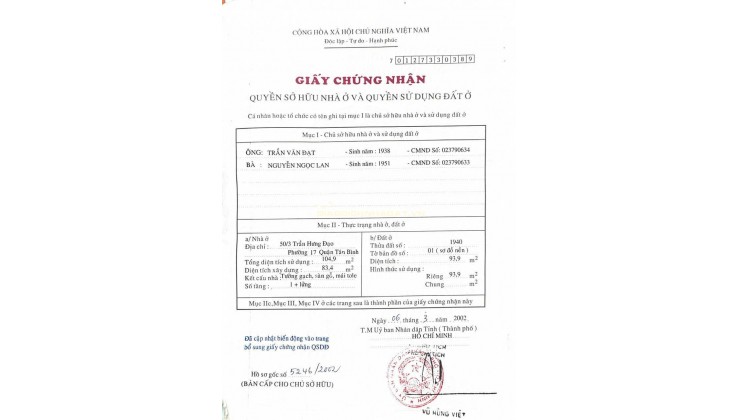 Nhà mặt tiền đường Trần Hưng Đạo Phường Tân Sơn Nhì Q.Tân Phu 4.5 x21 4 tầng giá 14.9 tỷ