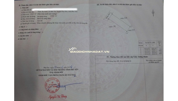 Cần bán lô đất đối diện Trường THCS Hòa An (5.5m x 20m) DH21- Phú Ân-Hòa An-Phú Yên