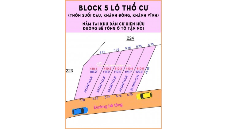 BÁN LOCK 5 LÔ KHÁNH ĐÔNG, KHÁNH VĨNH, KHÁNH HÒA FULL THỔ DÂN ĐÔNG 2 ĐẦU, ĐƯỜNG Ô TÔ TẬN ĐẤT