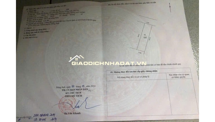 Chính chủ gửi bán 100m2 đấu giá X4 Hà Phong, Liên Hà, Đông Anh, gần 2 đại dự án lớn của Vin