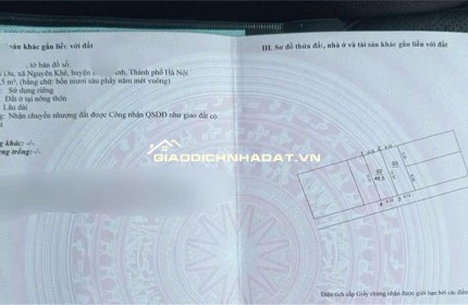 HIẾM-NGUYÊN KHÊ - ĐÔNG ANH - ĐƯỜNG Ô TÔ VÀO ĐẤT - 50M LÊN CAO TỐC NHẬT TÂN NỘI BÀI