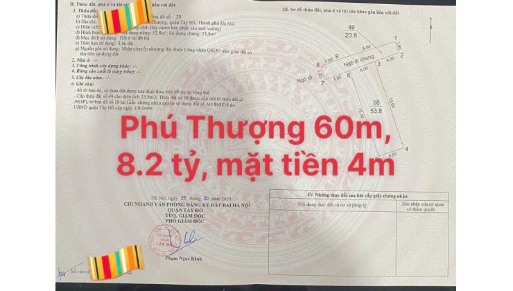 Phú thượng 8,2 tỷ, 60m, hàng hiếm tại Tây Hồ, Hà Nội