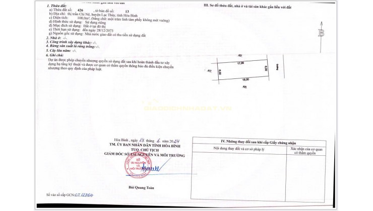 Bán đất nền dự án full thổ cư ngay trung tâm tt Chi Nê giá từ 14tr/m2