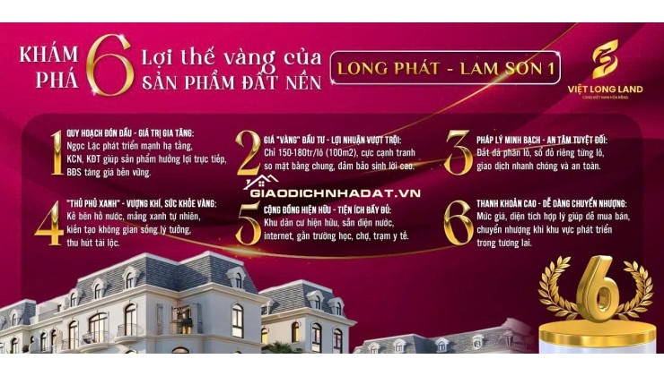  SIÊU PHẨM ĐẤT NỀN LONG PHÁT - LAM SƠN 1  Sổ Đỏ Riêng, Giá Chỉ Từ 120 Triệu/Lô, Cơ Hội Sinh Lời Cao 