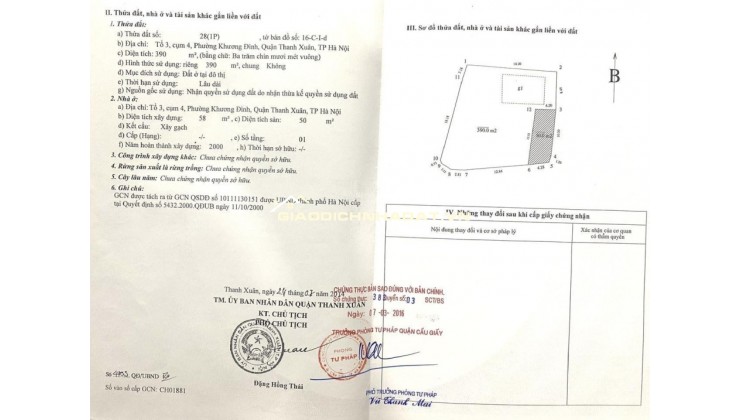 Chính chủ cần bán đất thổ cư số 1 ngõ 29/72 phố Khương Hạ, Khương Đình, Thanh Xuân Hà Nội