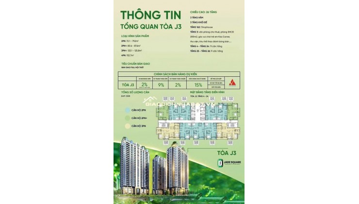 Jade Square Tây Hồ Tây – Tòa đẹp nhất – Giá từ 100Tr/m² – CK 9%
