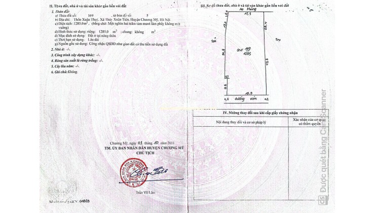 Lô đất to – mặt tiền khủng – dễ chia lô đầu tư tại Thủy Xuân Tiên, Chương Mỹ, Hà Nội  Diện tích: 1.285m² | Mặt tiền: 19m (Full thổ cư)
