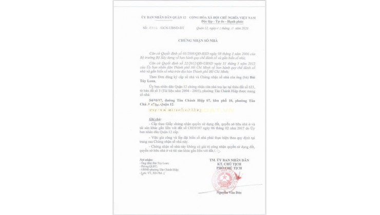 BÁN NHÀ TÂN CHÁNH HIỆP 7 Q12 – HẺM XE TẢI – SỔ NỞ HẬU – GIÁ CHỈ 4.2 TỶ Lh:0906962597.