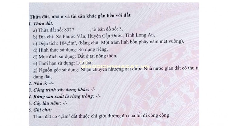 Chính chủ bán miếng đất tại Xã Phước Vân, Huyện Cần Đước, Tỉnh Long An