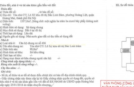 Chính Chủ Cần Bán Căn Hộ Gia Đình 3 Phòng Ngủ Bắc Linh Đàm Hà Nội