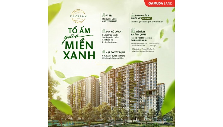 Căn hộ Elysian quận 9, rổ hàng đa dạng các căn từ 1,2,3PN giá tốt view đẹp, mua ngay trực tiếp CĐT, CK 8%, Thanh toán 5% ký HĐMB
